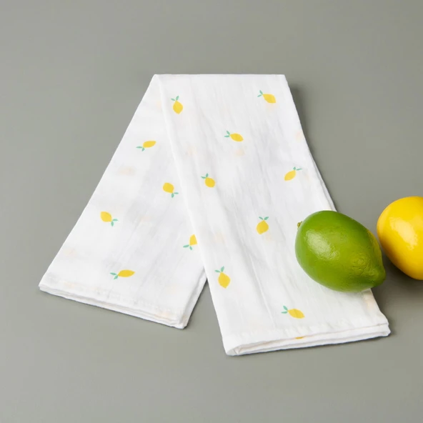 Soft Müslin Limon Desenli Kurulama Bezi - Beyaz - 40x60 cm - 3