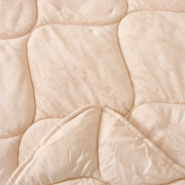 43182 Çift Kişilik Kadife Yorgan - Bej - 195x215 cm - 3