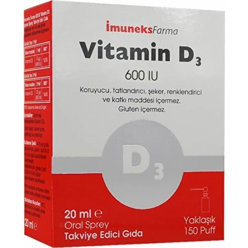 İmuneks Vitamin D3 600 Iu Sprey 20 Ml