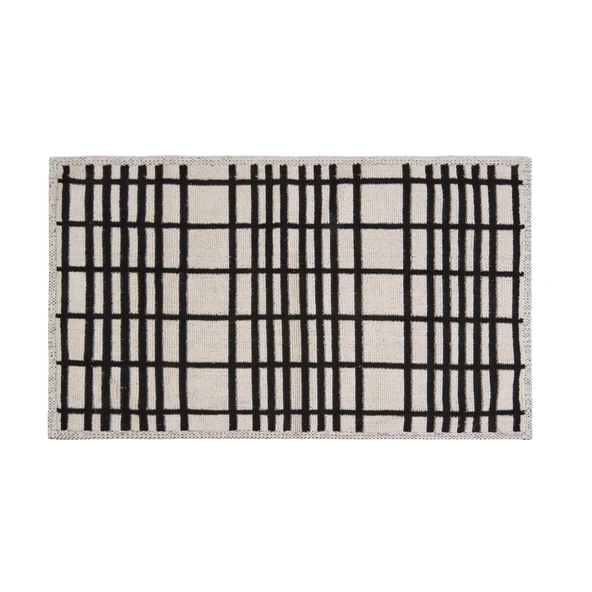 Soft Roger 2'li Banyo Paspası - Ekru / Siyah - 60x100 cm + 50x60 cm