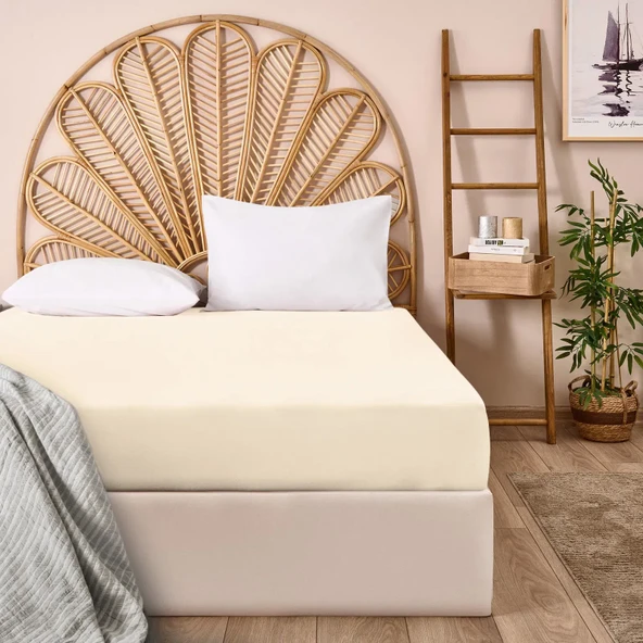 Soft Basic Çift Kişilik Lastikli Çarşaf - Ekru - 160x200 cm