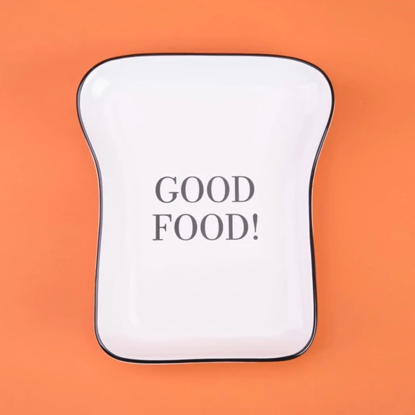 Kitchen Good Food Desenli Servis Tabağı - Siyah / Beyaz - 19 cm