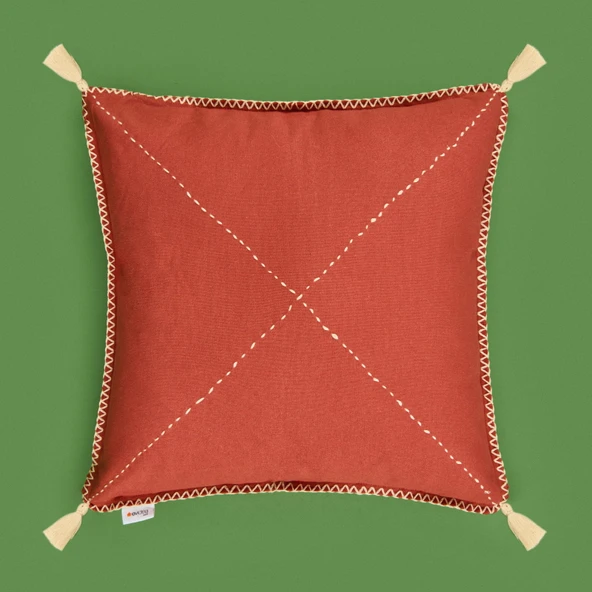 Soft Colorful Püskül Detaylı Kırlent - Kiremit - 40x40 cm ürün görseli