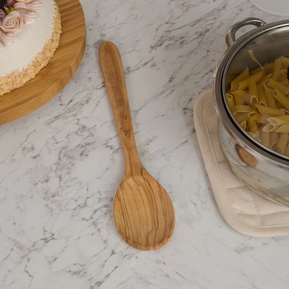 Zeytin Ağacı Geniş Servis Kaşığı - Açık Kahverengi - 30 cm