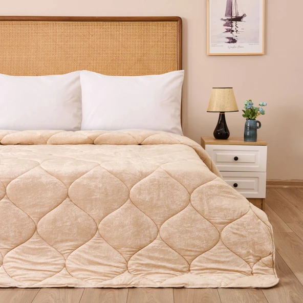 43182 Çift Kişilik Kadife Yorgan - Bej - 195x215 cm