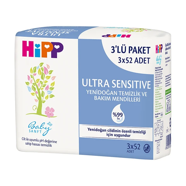 Ultra Sensitive Yenidoğan Temizlik ve Bakım Mendili 3x52 Adet ürün görseli