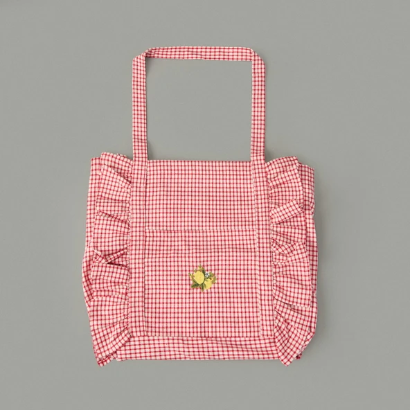 Soft Nakışlı Çanta - Kırmızı / Ekru - 35x40 cm