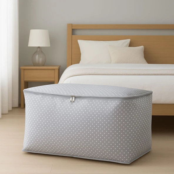 Home Puantiye Detaylı Maxi Boy Hurç - Gri - 75x40x40 cm