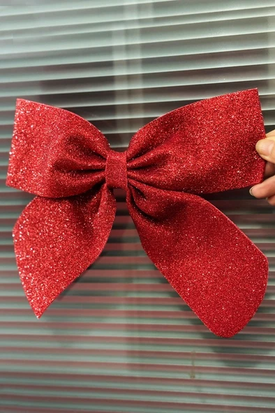 Beysüs Yılbaşı Ağacı 2'Lİ Fiyonk Kırmızı Simli Eva Kapı ve Cam Süsleme - 6