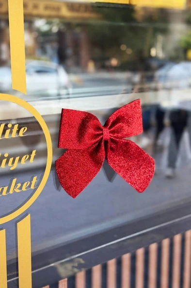 Beysüs Yılbaşı Ağacı 2'Lİ Fiyonk Kırmızı Simli Eva Kapı ve Cam Süsleme - 4