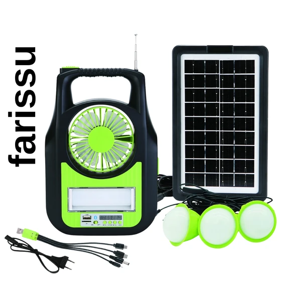 Taşınabilir Güneş Enerjili Aydınlatma Sistemi – Solar Panel, USB Şarj, Fan, Bluetooth, Radyo, 3 Ampullü Kamp Feneri - 2