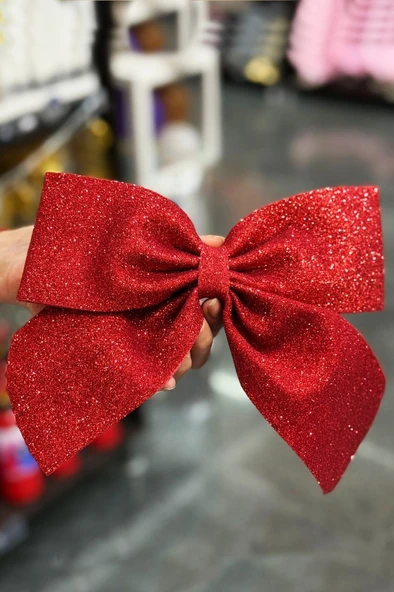 Beysüs Yılbaşı Ağacı 2'Lİ Fiyonk Kırmızı Simli Eva Kapı ve Cam Süsleme - 5