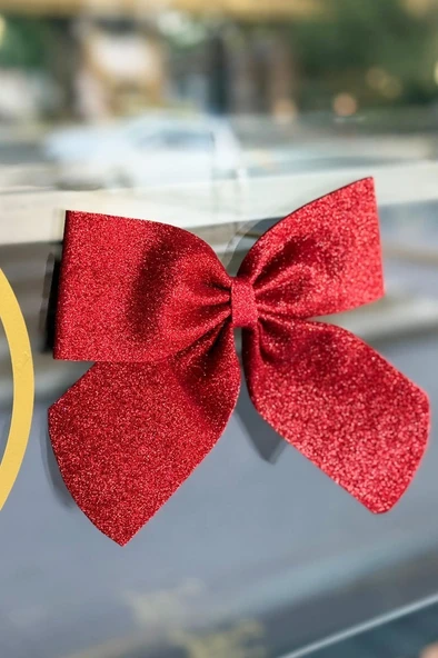 Beysüs Yılbaşı Ağacı 2'Lİ Fiyonk Kırmızı Simli Eva Kapı ve Cam Süsleme - 8