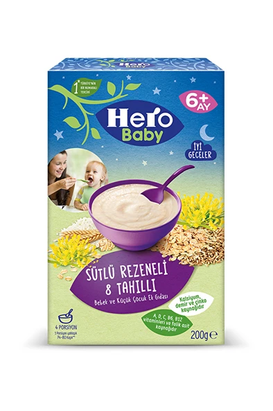 Hero Baby Sütlü 8 Tahıllı Rezeneli Kaşık Maması 200 g Mama