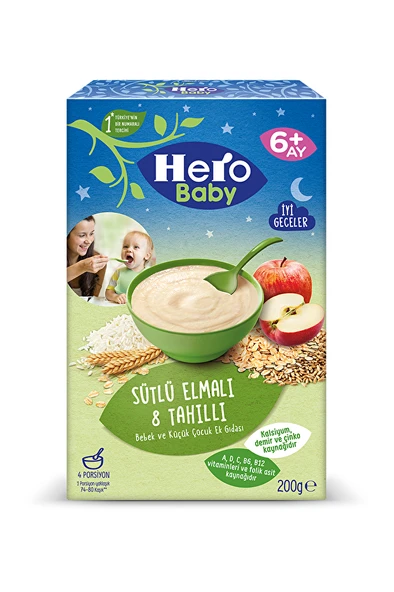 Hero Baby Sütlü Elmalı 8 Tahıllı Kaşık Maması 200 g Mama