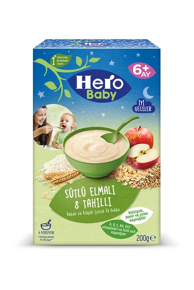Hero Baby Sütlü Elmalı 8 Tahıllı Kaşık Maması 200 g Mama - 2
