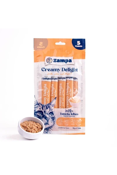 Zampa Creamy Delight Yavru Kediler için Ton Balıklı Krema Ödül Maması - 16g x 5 - 2