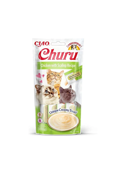 Ciao Churu Cream Tavuklu ve Deniz Taraklı Kedi Ödül Kreması 4 x 14 Gr
