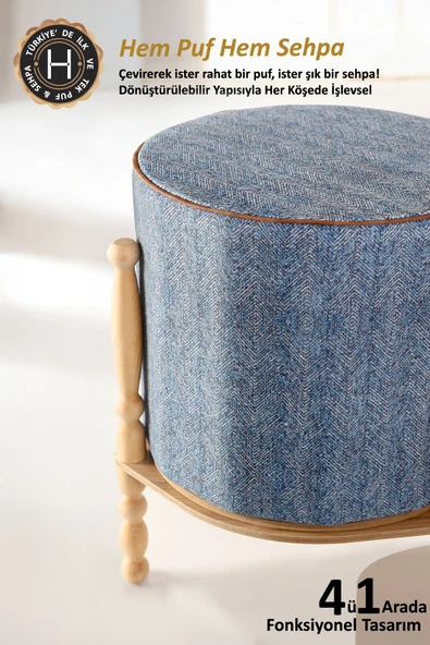 Ahşaplı Sehpa/Puf Çift Taraflı Orella WellGri - Resim 5