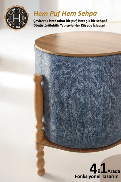 Ahşaplı Sehpa/Puf Çift Taraflı Orella WellGri - Resim 4