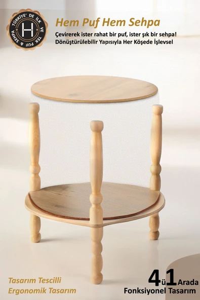 Ahşaplı Sehpa/Puf Çift Taraflı Orella WellGri - Resim 8