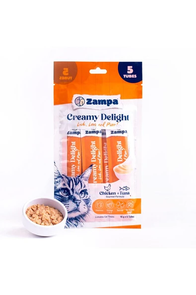 Zampa Creamy Delight Tavuklu  Tuna Balıklı Kedi Krema Ödül Maması - 16g x 5 - 2
