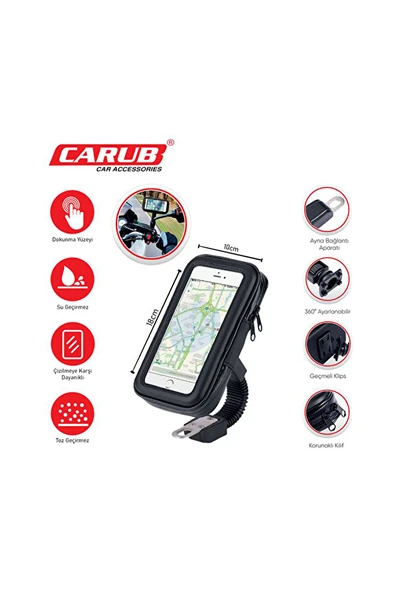 Carub Telefon Tutucu Motosiklet Deri Fermuarlı