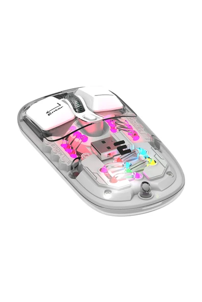 Everest SM-BT89 OPAL Şarj Edilebilir Sessiz Beyaz Transparan RGB 2in1 2BT ve 2.4GHz Kablosuz Mouse - 2