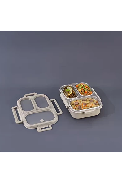 Ar Yıldız Bento Lunch Box Beige 3 Bölmeli