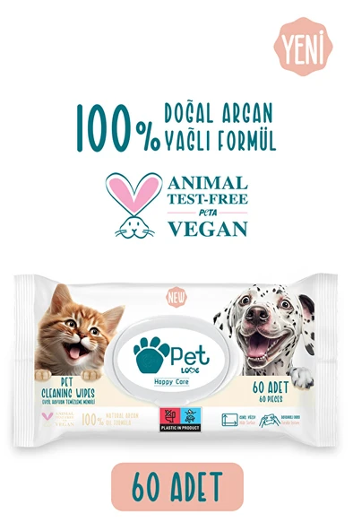 Petlove Evcil Hayvan Temizleme Mendili 60'lı