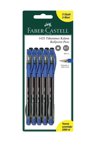 Faber Castell 1425 Tükenmez Kalem 5 Mavi + 5 Siyah