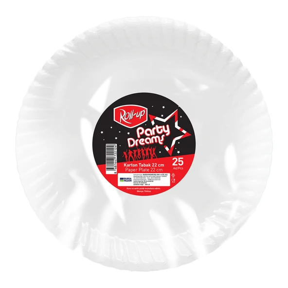 Roll-Up Party Dreams Karton Tabak Beyaz 25'li 22 Cm
