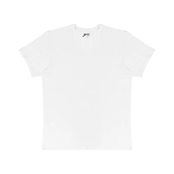 Brix Erkek Elastan V Yaka Tshirt Beyaz L