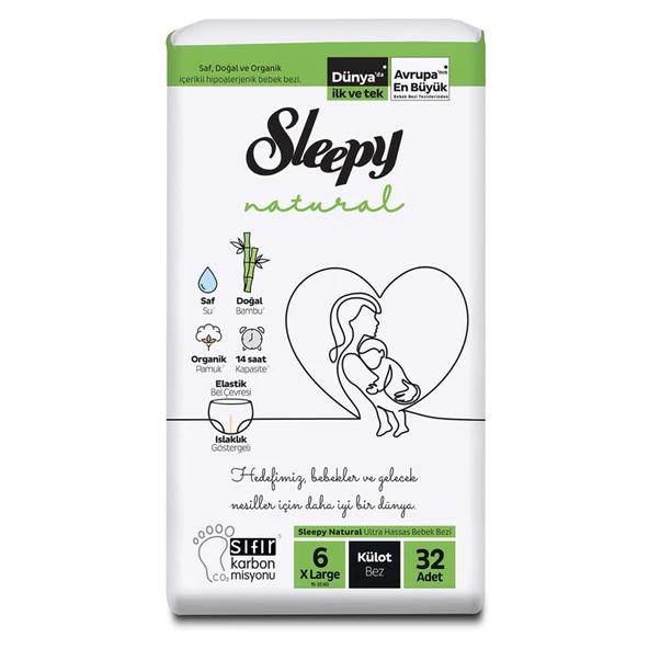 Sleepy Natural Külot Bez 6 Beden XL 15-25 Kg 32'li ürün görseli