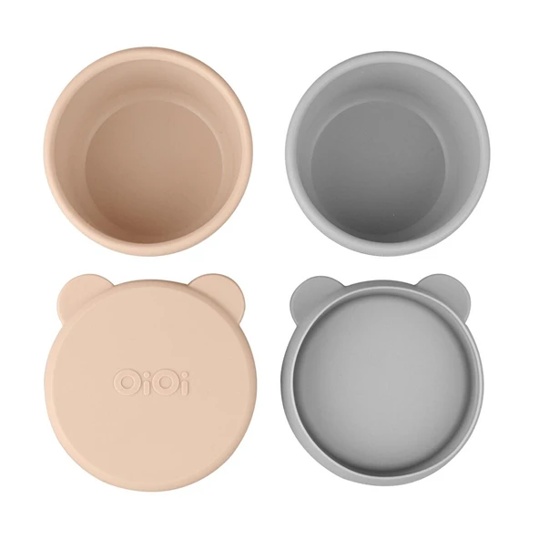 Silikon Kapaklı Mini Kase 2'li Bubble Beige /Gri