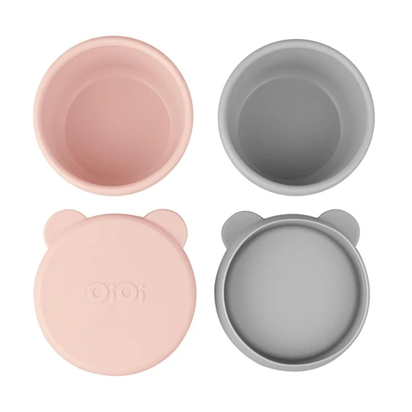 Silikon Kapaklı Mini Kase 2'li Pinky Pink-Gri