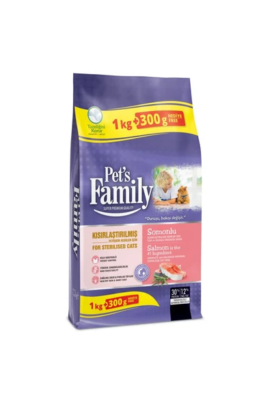 Pets Family Yetişkin Kısır Kedi Maması Somon 1000+300g - 2