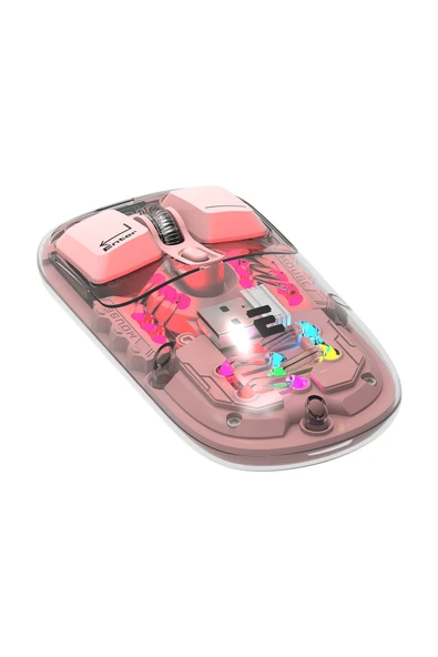 Everest SM-BT89 OPAL Şarj Edilebilir Sessiz Pembe Transparan RGB 2in1 2BT ve 2.4GHz Kablosuz Mouse - 2
