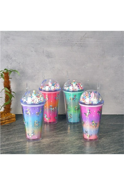 Tohana Polikarbon Çift Cidarlı Pipetli Bardak Unicorn 450 cc - 2