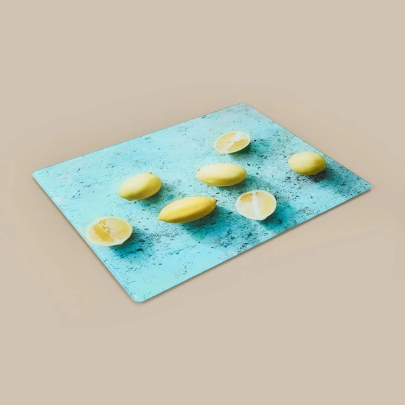 Limon Desenli Cam Kesme Tahtası - Renkli - 30x40 cm