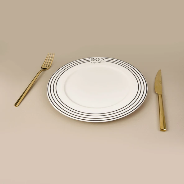 Kitchen Elegant Curves Porselen Servis Tabağı - Siyah / Beyaz - 25 cm - 2