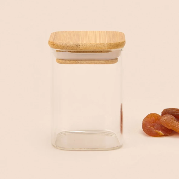 Kare Mantar Kapak Cam Kavanoz - Şeffaf / Açık Kahverengi - 150 ml - 2