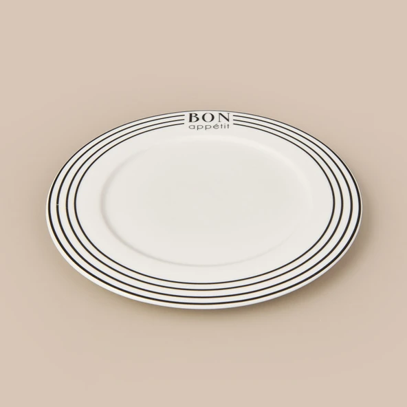 Kitchen Elegant Curves Porselen Servis Tabağı - Siyah / Beyaz - 25 cm