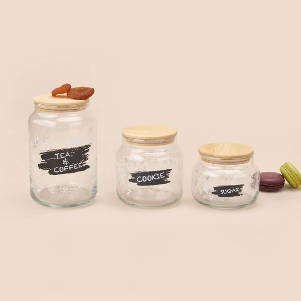 Siena Jar 3'lü Kavanoz Seti - Açık Kahverengi / Şeffaf - Resim 2