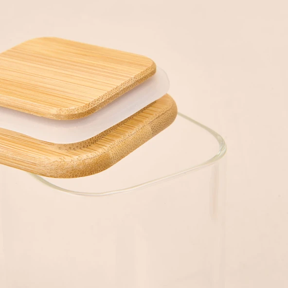 Kare Mantar Kapak Cam Kavanoz - Şeffaf / Açık Kahverengi - 150 ml - 3