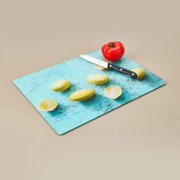 Limon Desenli Cam Kesme Tahtası - Renkli - 30x40 cm - 2