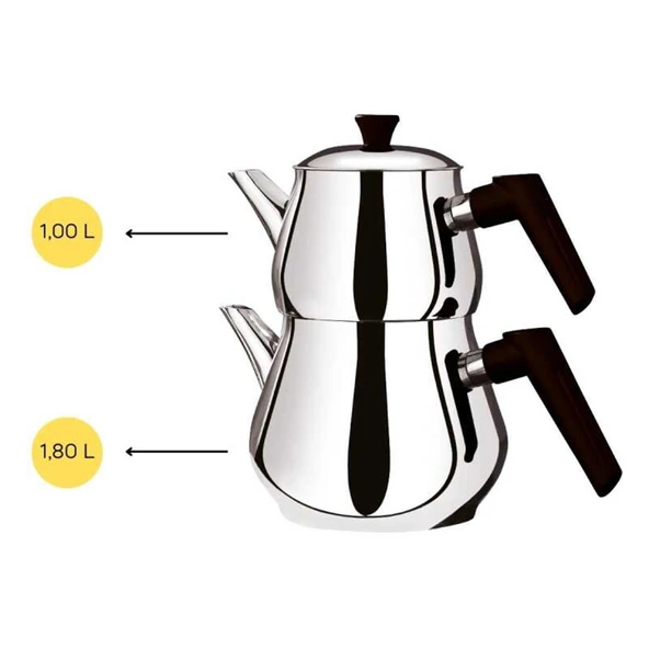Çaykara Soft Midi Çelik Çaydanlık Takımı - Gri / Kırmızı - 1,8 lt + 1 lt - 3