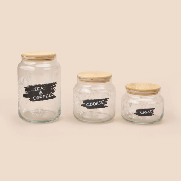 Siena Jar 3'lü Kavanoz Seti - Açık Kahverengi / Şeffaf ürün görseli 1