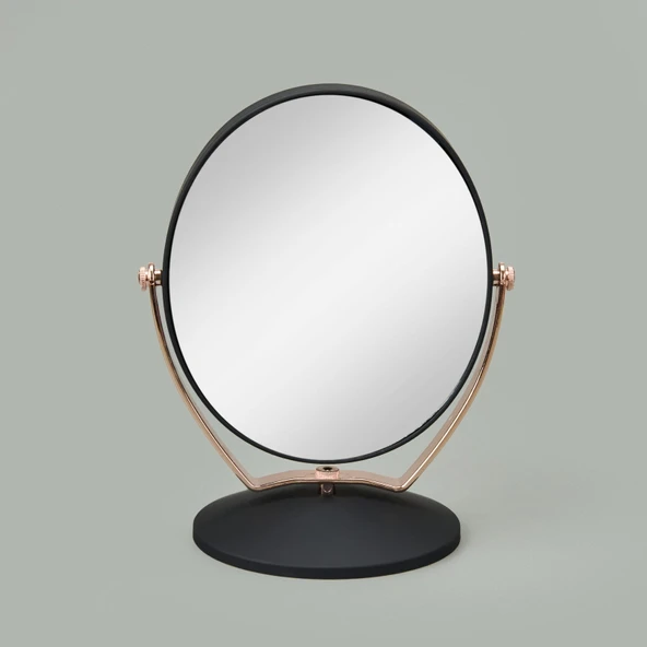 Yuvarlak Çift Taraflı 3X Yakınlaştırmalı Ayna - Siyah / Rose Gold - 15x19 cm - 3