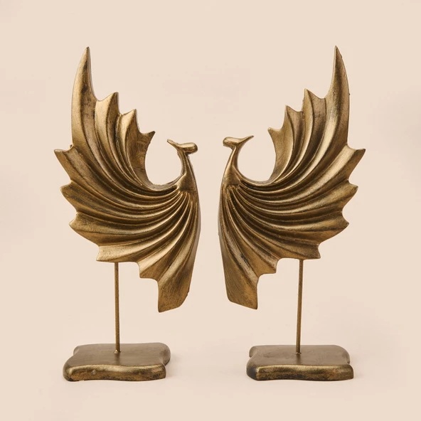 Deco Dragon 2'li Dekor - Gold - 32 cm